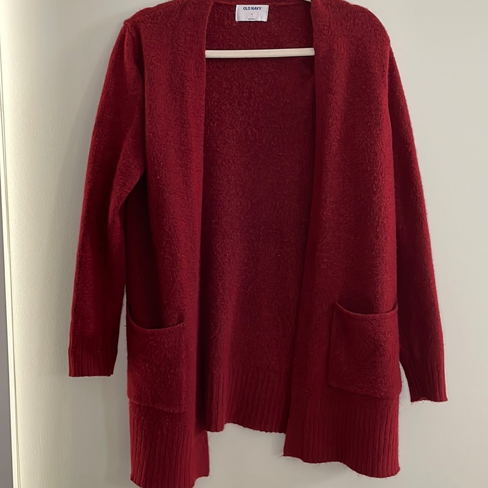 Red cardigan with pockets